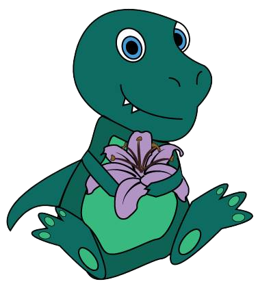 LilyRexX Logo - A t-rex holding a tiger lily